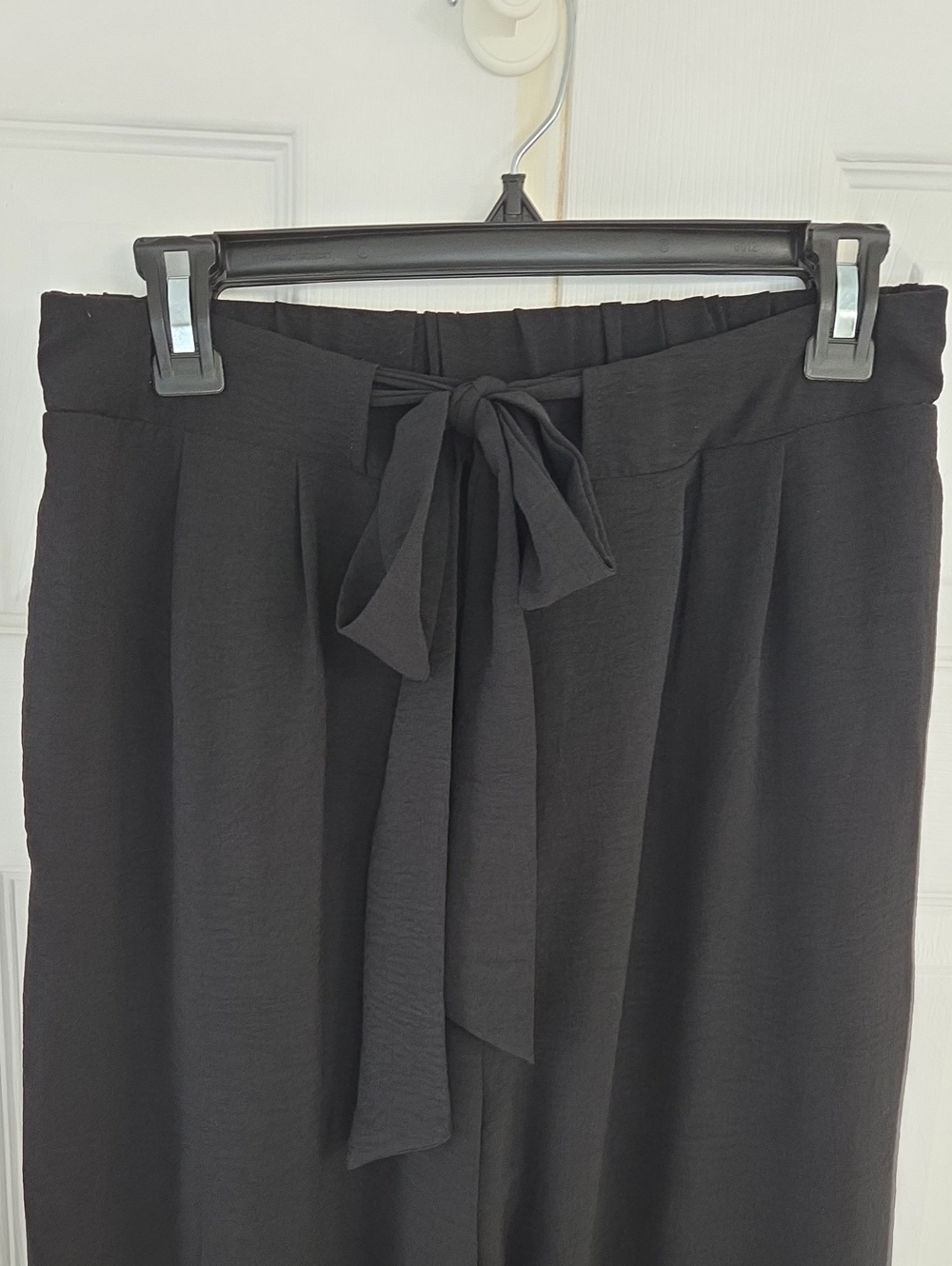 BLACK PALAZZO PANTS WIDE LEG LIGHTWEIGHT MATCHING TIE BELT WITH POCKETS M - Picture 2 of 8